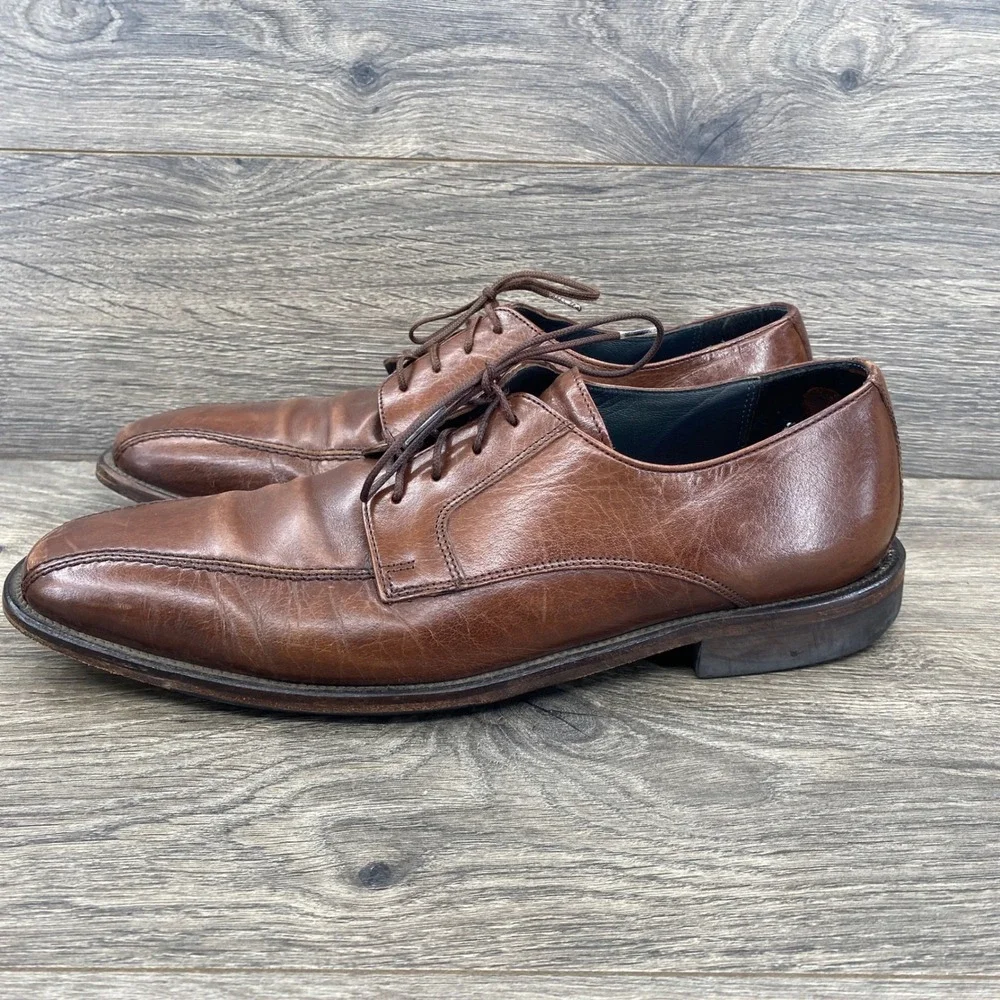 Johnston & Murphy Dress Shoes Mens 10 Brown Leather Bicycle Toe Derby D 28712